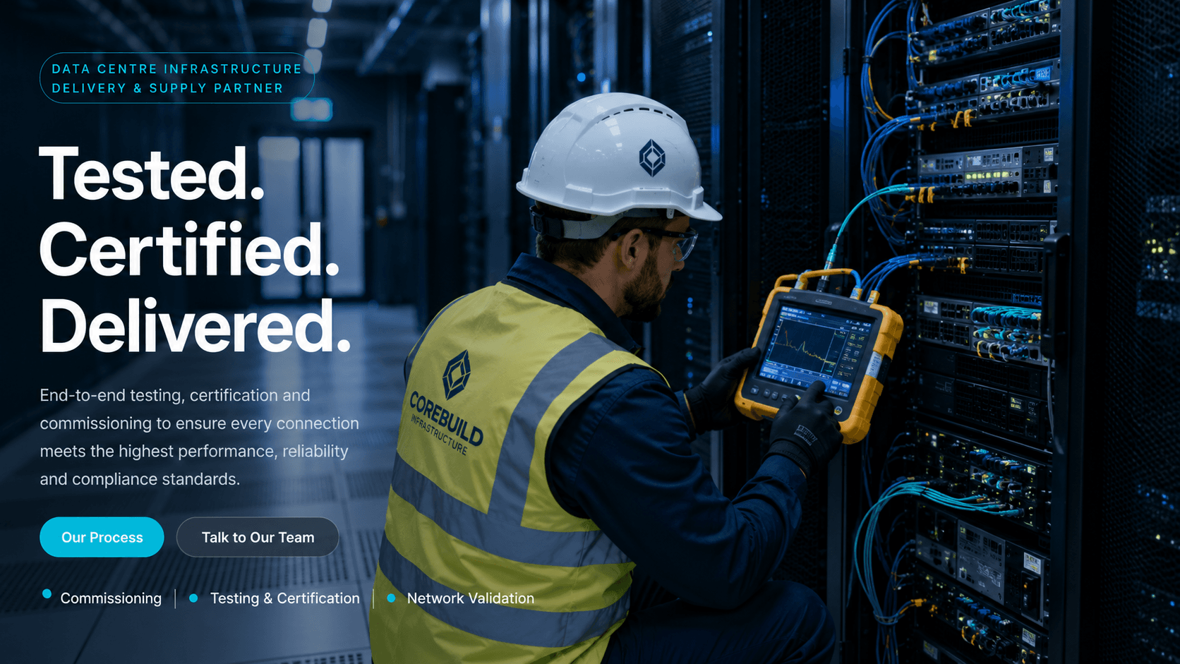 Technician commissioning critical network infrastructure