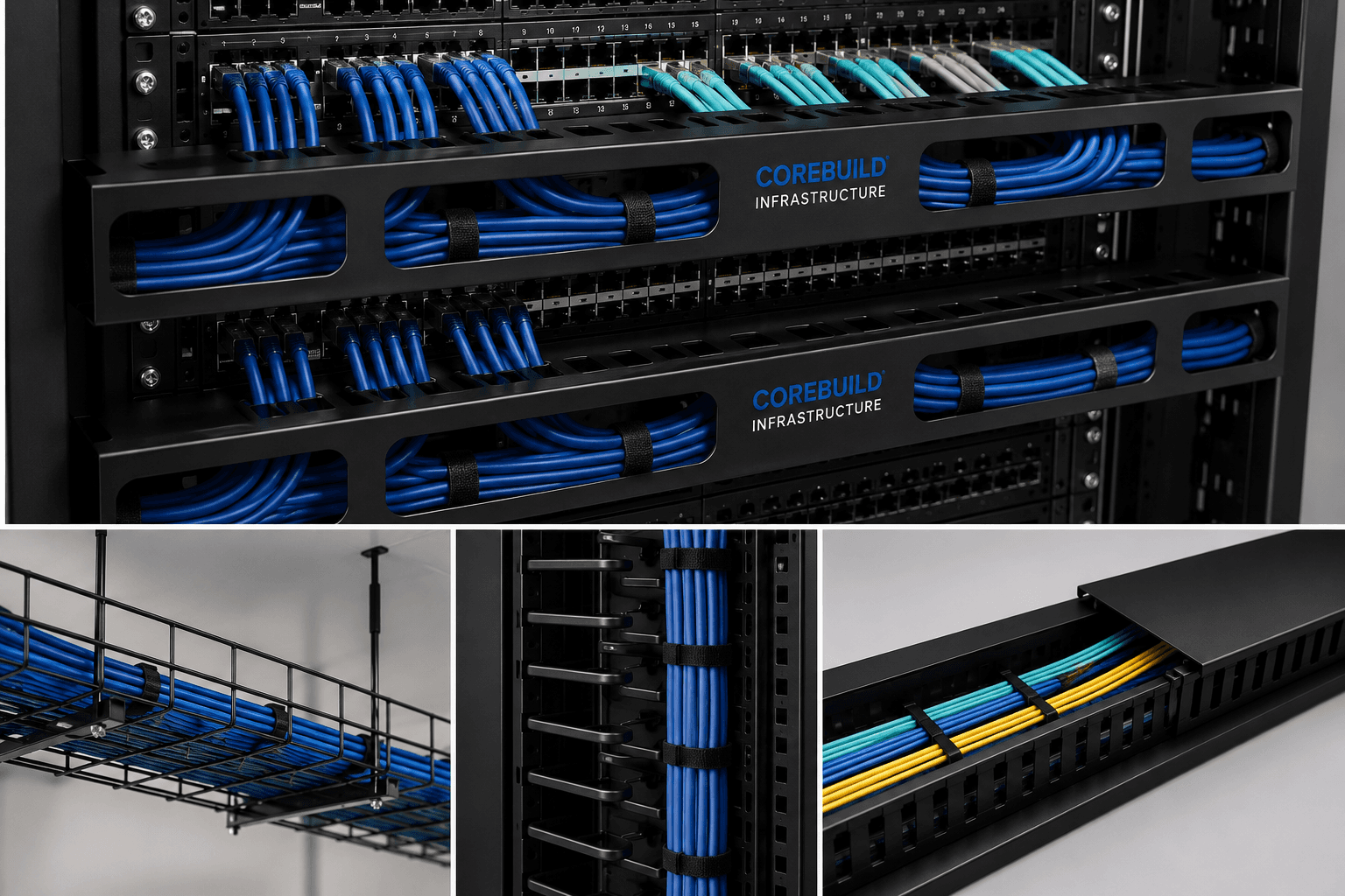 Rack cable management hardware for organised routing