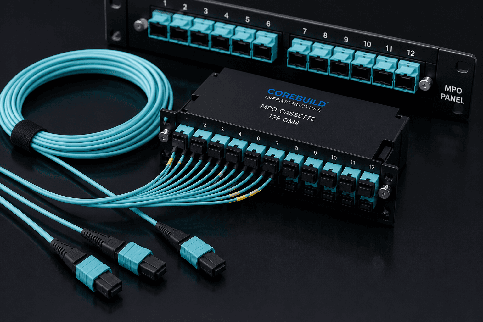 High-density MPO fibre connectivity components