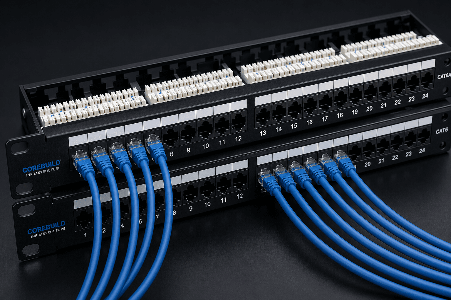 Rack-mounted patch panels for structured cabling