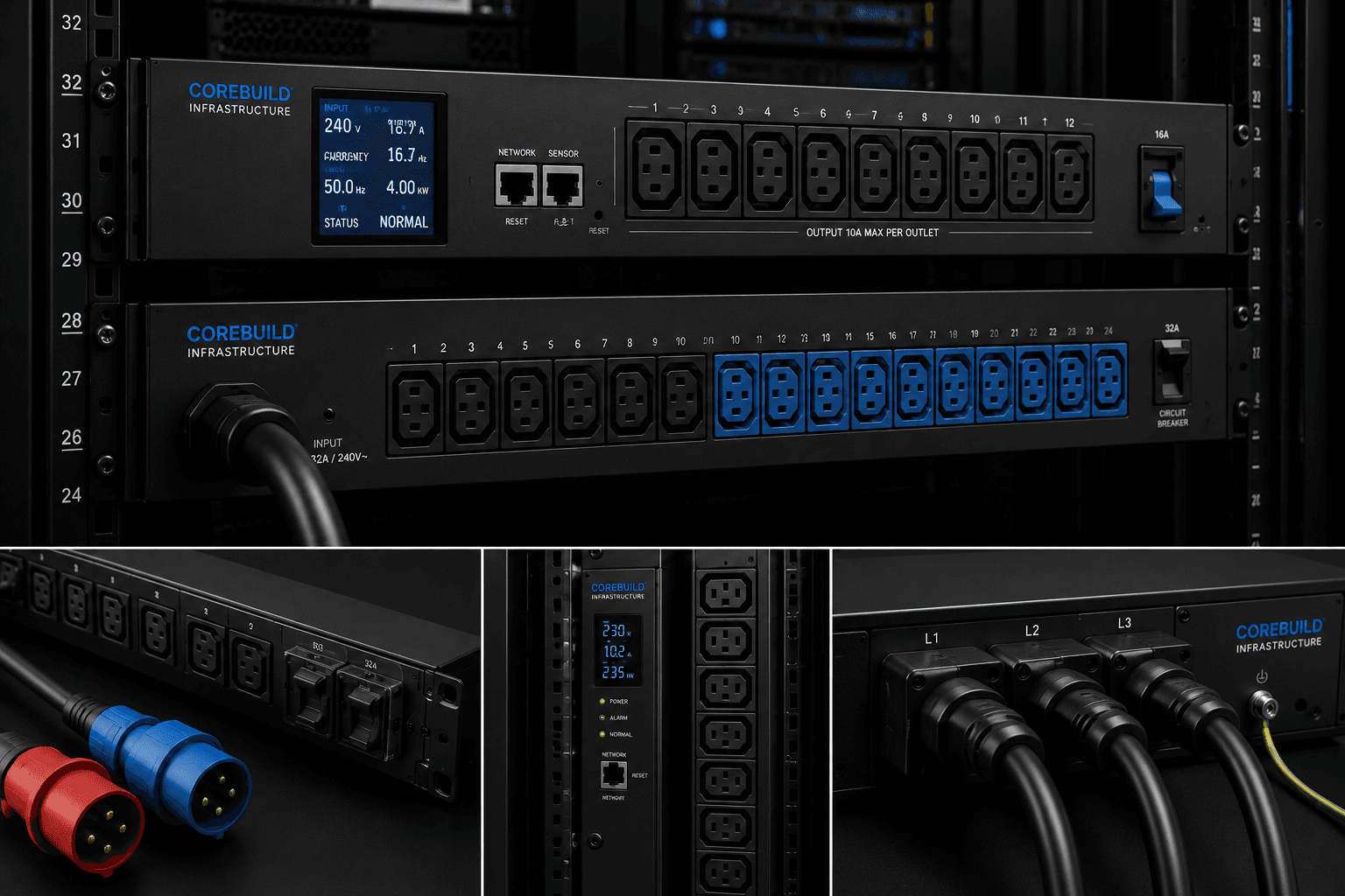 Rack power distribution hardware for data centre equipment
